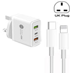 45W PD3.0 + 2ポート QC3.0 USB マルチポート充電器 Type-C to 8ピンケーブル付き、UKプラグ、UKプラグ + Type-C to 8ピンケーブル