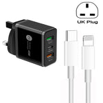 45W PD3.0 + 2ポート QC3.0 USB マルチポート充電器 Type-C to 8ピンケーブル付き、UKプラグ、UKプラグ + Type-C to 8ピンケーブル