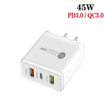 45W PD3.0 + 2 x QC3.0 USBマルチポートチャージャー Type-C to Type-Cケーブル付き、USプラグ、USプラグ + Type-C to Type-Cケーブル