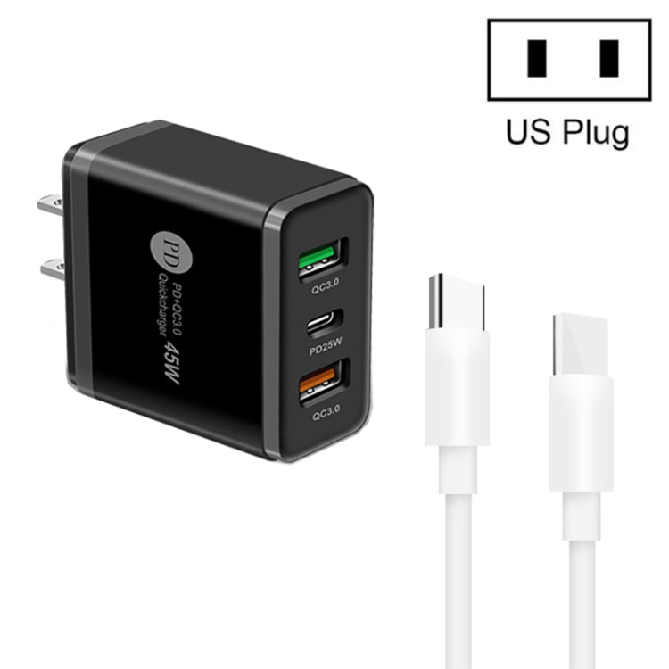 45W PD3.0 + 2 x QC3.0 USBマルチポートチャージャー Type-C to Type-Cケーブル付き、USプラグ、USプラグ + Type-C to Type-Cケーブル