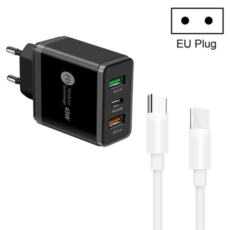45W PD3.0 + 2 x QC3.0 USBマルチポートチャージャー Type-C to Type-Cケーブル付き、EUプラグ、EUプラグ + Type-C to Type-Cケーブル