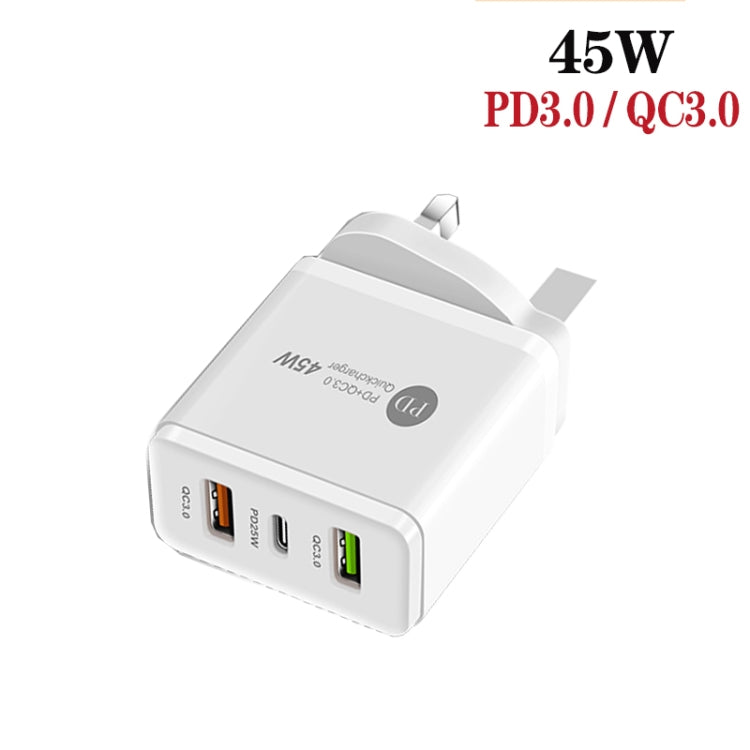 45W PD3.0 + 2 x QC3.0 USBマルチポートチャージャー Type-C to Type-Cケーブル付き、UKプラグ、UKプラグ + Type-C to Type-Cケーブル