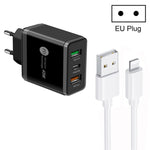 45W PD25W + 2ポート QC3.0 USB マルチポート充電器 USB to 8ピンケーブル付き、EUプラグ、EUプラグ + USB to 8ピンケーブル