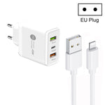 45W PD25W + 2ポート QC3.0 USB マルチポート充電器 USB to 8ピンケーブル付き、EUプラグ、EUプラグ + USB to 8ピンケーブル