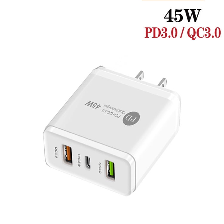 45W PD25W + 2 x QC3.0 USBマルチポートチャージャー USB to Type-Cケーブル付き、USプラグ、USプラグ + USB to Type-Cケーブル