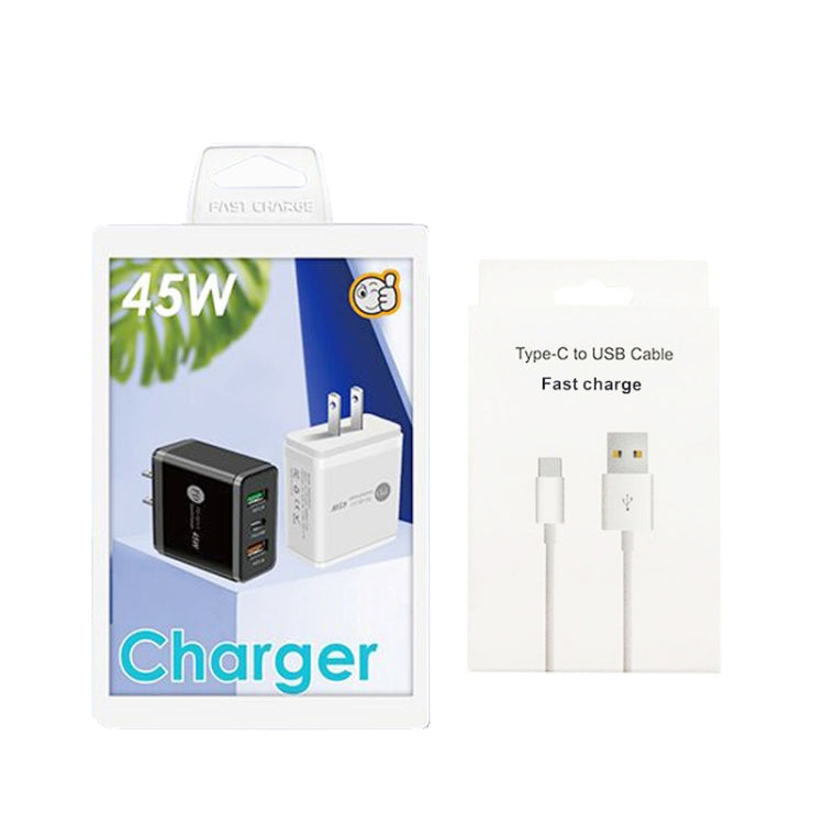 45W PD25W + 2 x QC3.0 USBマルチポートチャージャー USB to Type-Cケーブル付き、USプラグ、USプラグ + USB to Type-Cケーブル