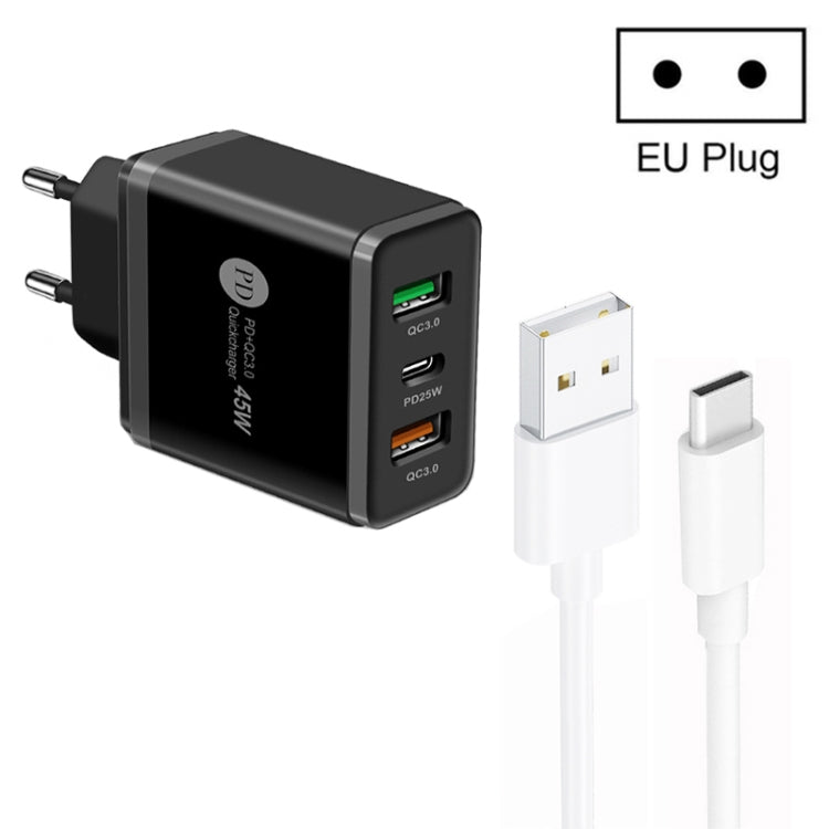 45W PD25W + 2 x QC3.0 USBマルチポートチャージャー USB to Type-Cケーブル付き、EUプラグ、EUプラグ + USB to Type-Cケーブル