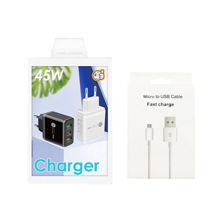 45W PD25W + 2 x QC3.0 USBマルチポートチャージャー USB to Micro USBケーブル付き、EUプラグ、EUプラグ + USB to Micro USBケーブル