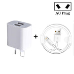 ミニデュアルポートUSB充電器 USBから8ピンデータケーブル付き、AUプラグ、AUプラグ＋8ピンケーブル