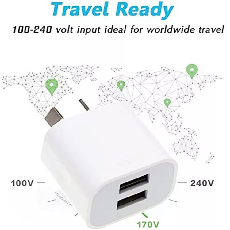 ミニデュアルポートUSB充電器 USBから8ピンデータケーブル付き、AUプラグ、AUプラグ＋8ピンケーブル
