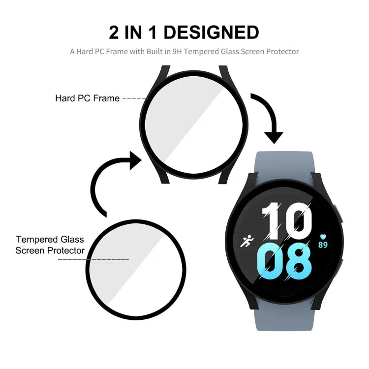 Samsung Galaxy Watch5 44mm用 ENKAY Hat-Prince フルカバレッジ PCフレーム＋9H強化ガラスケース