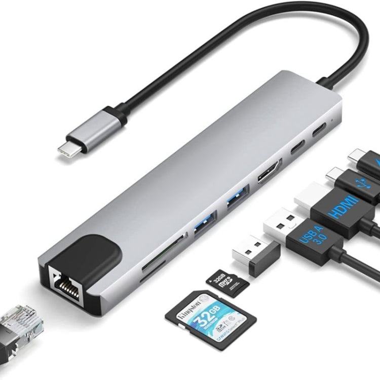 DS-20808 8-in-1 USB-C / Type-C ハブ マルチポートアダプター 4K HDMI、USB 3.0 SD/TFカードリーダー付き MacBook Pro/Air 他Type C機器用 8-in-1
