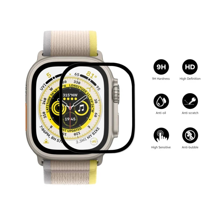 Apple Watch Ultra 1 / 2 / 3 49mm用 ENKAY 9Hフルカバー強化ガラスウォッチフィルム、1枚、2枚、5枚、10枚