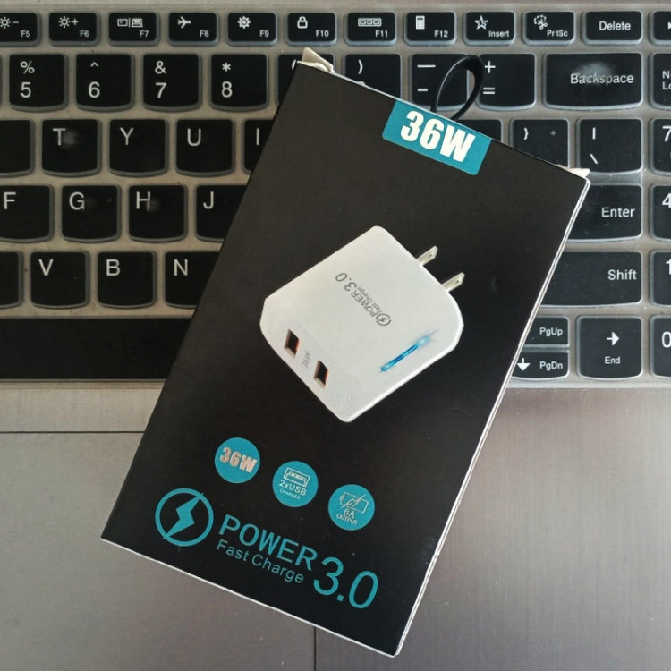 36W デュアルポート QC3.0 USBチャージャー 3A USB to Type-Cデータケーブル付き、USプラグ、USプラグ + USB to Type-Cケーブル