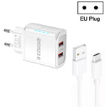 36W デュアルポート QC3.0 USBチャージャー 3A USB to Type-Cデータケーブル付き、EUプラグ、EUプラグ + USB to Type-Cケーブル