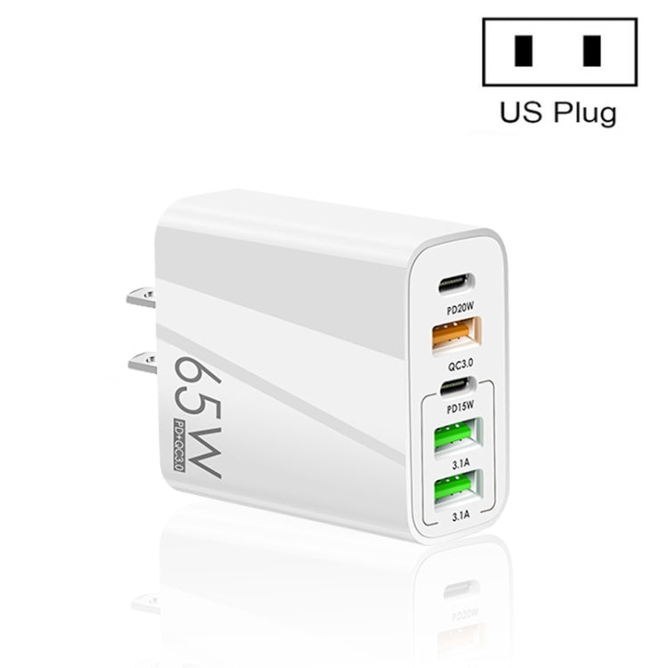 65W デュアルPD Type-C + 3ポート USB マルチポート充電器 スマホ・タブレット用、USプラグ、USプラグ