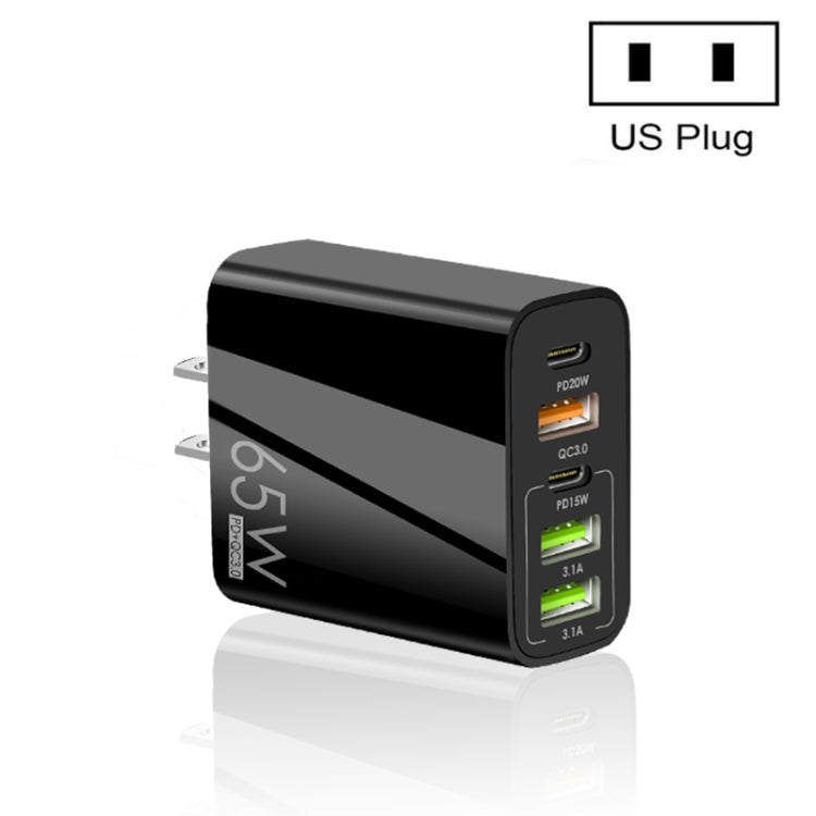 65W デュアルPD Type-C + 3ポート USB マルチポート充電器 スマホ・タブレット用、USプラグ、USプラグ