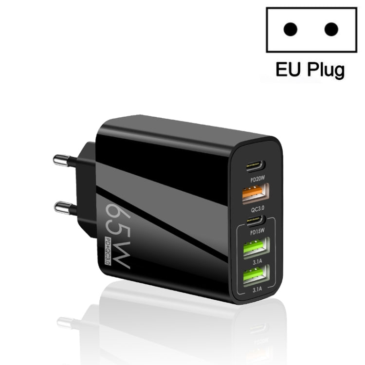 65W デュアルPD Type-C + 3ポート USB マルチポート充電器 スマホ・タブレット用、EUプラグ、EUプラグ