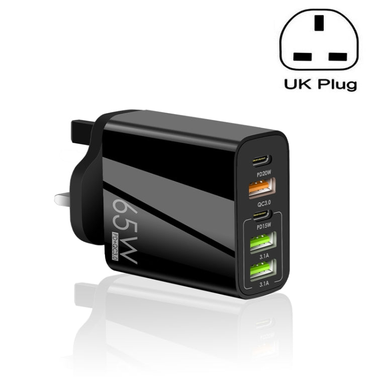 65W デュアルPD Type-C + 3ポート USB マルチポート充電器 スマホ・タブレット用、UKプラグ、UKプラグ