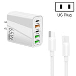 65W デュアル PD Type-C + 3ポート USB マルチポート充電器 3A Type-C to Type-C データケーブル付き、USプラグ、USプラグ + Type-C to Type-C ケーブル