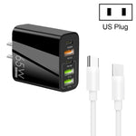 65W デュアル PD Type-C + 3ポート USB マルチポート充電器 3A Type-C to Type-C データケーブル付き、USプラグ、USプラグ + Type-C to Type-C ケーブル