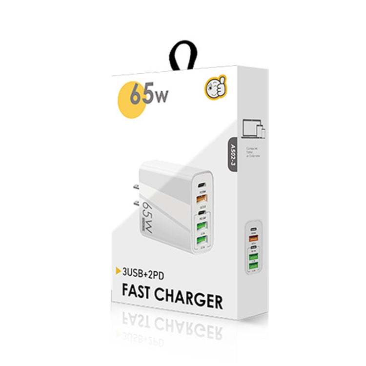 65W デュアル PD Type-C + 3ポート USB マルチポート充電器 3A Type-C to Type-C データケーブル付き、USプラグ、USプラグ + Type-C to Type-C ケーブル