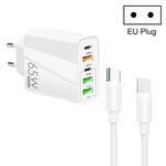 65W デュアルPD Type-C + 3 x USBマルチポートチャージャー 3A Type-C to Type-Cデータケーブル付き、USプラグ、EUプラグ + Type-C to Type-Cケーブル