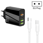 65W デュアルPD Type-C + 3 x USBマルチポートチャージャー 3A Type-C to Type-Cデータケーブル付き、USプラグ、EUプラグ + Type-C to Type-Cケーブル