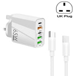 65W デュアル PD Type-C + 3ポート USB マルチポート充電器 3A Type-C to Type-C データケーブル付き、UKプラグ、UKプラグ + Type-C to Type-C ケーブル