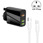 65W デュアル PD Type-C + 3ポート USB マルチポート充電器 3A Type-C to Type-C データケーブル付き、UKプラグ、UKプラグ + Type-C to Type-C ケーブル