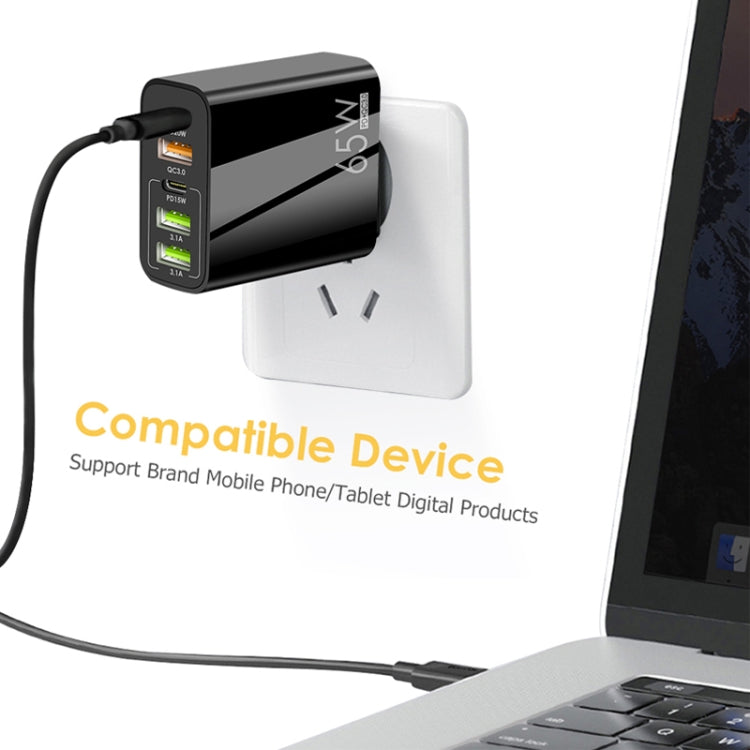 65W デュアル PD Type-C + 3ポート USB マルチポート充電器 3A Type-C to Type-C データケーブル付き、UKプラグ、UKプラグ + Type-C to Type-C ケーブル