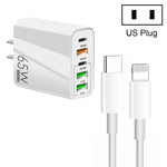 65W デュアルPD Type-C + 3ポート USB マルチポート充電器 3A Type-C to 8ピンデータケーブル付き、USプラグ、USプラグ + Type-C to 8ピンケーブル