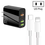 65W デュアルPD Type-C + 3ポート USB マルチポート充電器 3A Type-C to 8ピンデータケーブル付き、USプラグ、USプラグ + Type-C to 8ピンケーブル