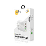65W デュアルPD Type-C + 3ポート USB マルチポート充電器 3A Type-C to 8ピンデータケーブル付き、USプラグ、USプラグ + Type-C to 8ピンケーブル