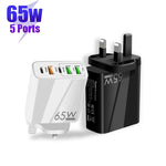 65W デュアルPD Type-C + 3ポート USB マルチポート充電器 3A USB to 8ピンデータケーブル付き、UKプラグ、UKプラグ + USB to 8ピンケーブル