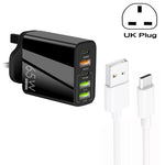 65W デュアル PD Type-C + 3ポート USB マルチポート充電器 3A USB to Type-C データケーブル付き、UKプラグ、UKプラグ + USB to Type-C ケーブル