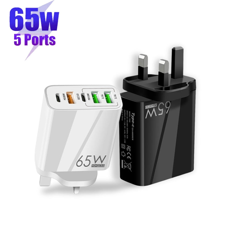 65W デュアル PD Type-C + 3ポート USB マルチポート充電器 3A USB to Type-C データケーブル付き、UKプラグ、UKプラグ + USB to Type-C ケーブル