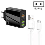 65W デュアル PD Type-C + 3ポート USB マルチポート充電器 3A USB to Micro USB データケーブル付き、EUプラグ、EUプラグ + USB to Micro USB ケーブル