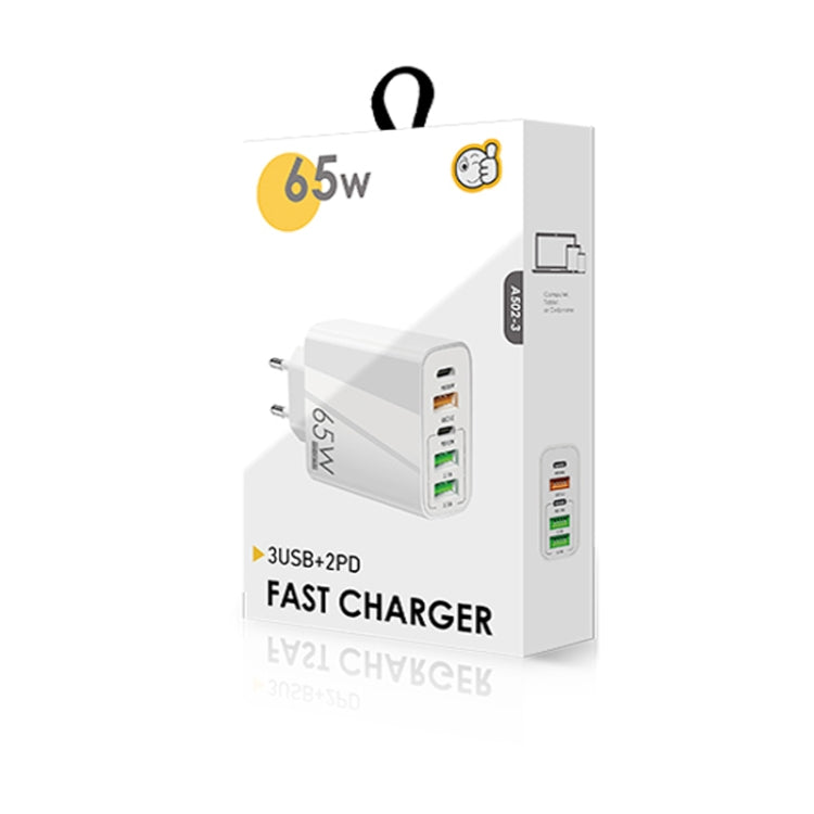 65W デュアル PD Type-C + 3ポート USB マルチポート充電器 3A USB to Micro USB データケーブル付き、EUプラグ、EUプラグ + USB to Micro USB ケーブル
