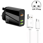 65W デュアル PD Type-C + 3ポート USB マルチポート充電器 3A USB to Micro USB データケーブル付き、UKプラグ、UKプラグ + USB to Micro USB ケーブル