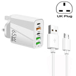 65W デュアル PD Type-C + 3ポート USB マルチポート充電器 3A USB to Micro USB データケーブル付き、UKプラグ、UKプラグ + USB to Micro USB ケーブル