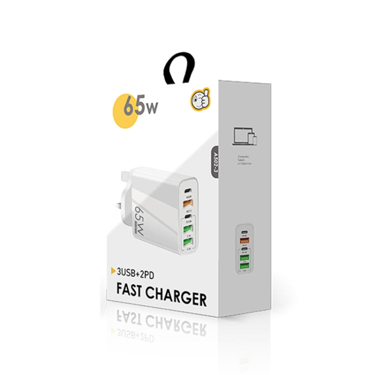 65W デュアル PD Type-C + 3ポート USB マルチポート充電器 3A USB to Micro USB データケーブル付き、UKプラグ、UKプラグ + USB to Micro USB ケーブル