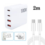 GaN 100W デュアル USB + デュアル USB-C/Type-C マルチポート充電器 2m Type-C to Type-C データケーブルセット付き、USプラグ、US / EUプラグ、US / UKプラグ、US / AUプラグ、US / EU / UKプラグ、US / EU / UK / AUプラグ