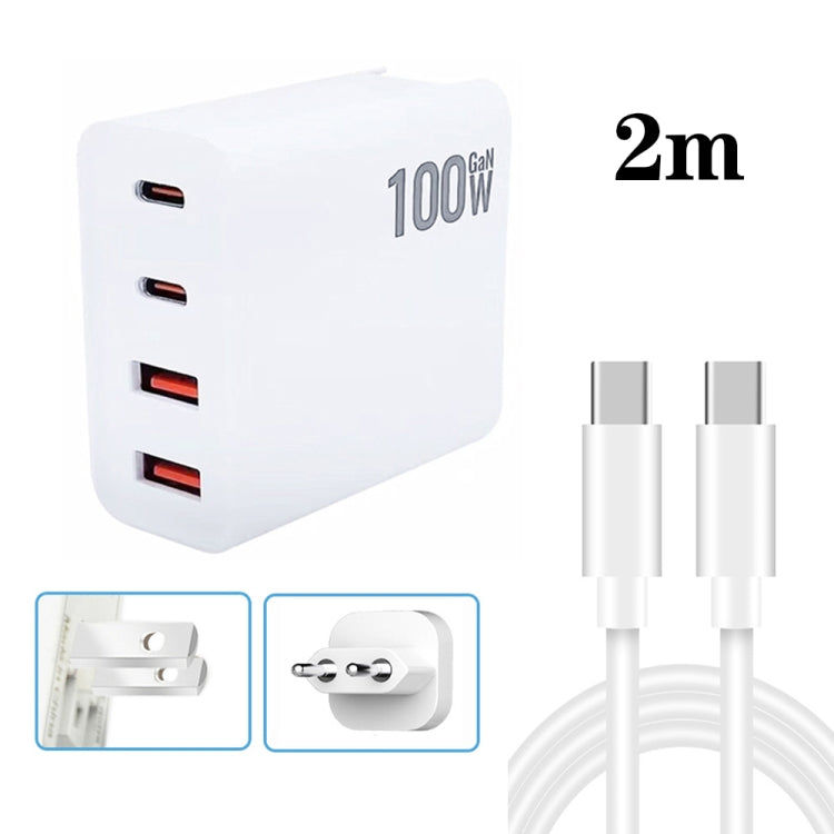 GaN 100W デュアル USB + デュアル USB-C/Type-C マルチポート充電器 2m Type-C to Type-C データケーブルセット付き、USプラグ、US / EUプラグ、US / UKプラグ、US / AUプラグ、US / EU / UKプラグ、US / EU / UK / AUプラグ