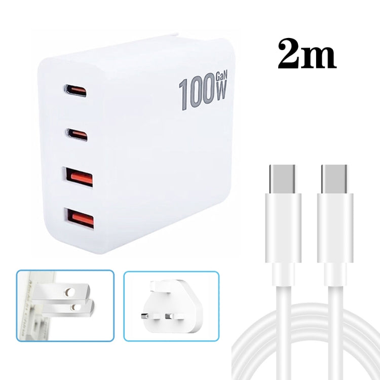 GaN 100W デュアル USB + デュアル USB-C/Type-C マルチポート充電器 2m Type-C to Type-C データケーブルセット付き、USプラグ、US / EUプラグ、US / UKプラグ、US / AUプラグ、US / EU / UKプラグ、US / EU / UK / AUプラグ