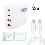 GaN 100W デュアル USB + デュアル USB-C/Type-C マルチポート充電器 2m Type-C to Type-C データケーブルセット付き、USプラグ、US / EUプラグ、US / UKプラグ、US / AUプラグ、US / EU / UKプラグ、US / EU / UK / AUプラグ