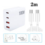 GaN 100W デュアル USB + デュアル USB-C/Type-C マルチポート充電器 2m Type-C to Type-C データケーブルセット付き、USプラグ、US / EUプラグ、US / UKプラグ、US / AUプラグ、US / EU / UKプラグ、US / EU / UK / AUプラグ