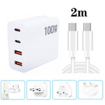 GaN 100W デュアル USB + デュアル USB-C/Type-C マルチポート充電器 2m Type-C to Type-C データケーブルセット付き、USプラグ、US / EUプラグ、US / UKプラグ、US / AUプラグ、US / EU / UKプラグ、US / EU / UK / AUプラグ