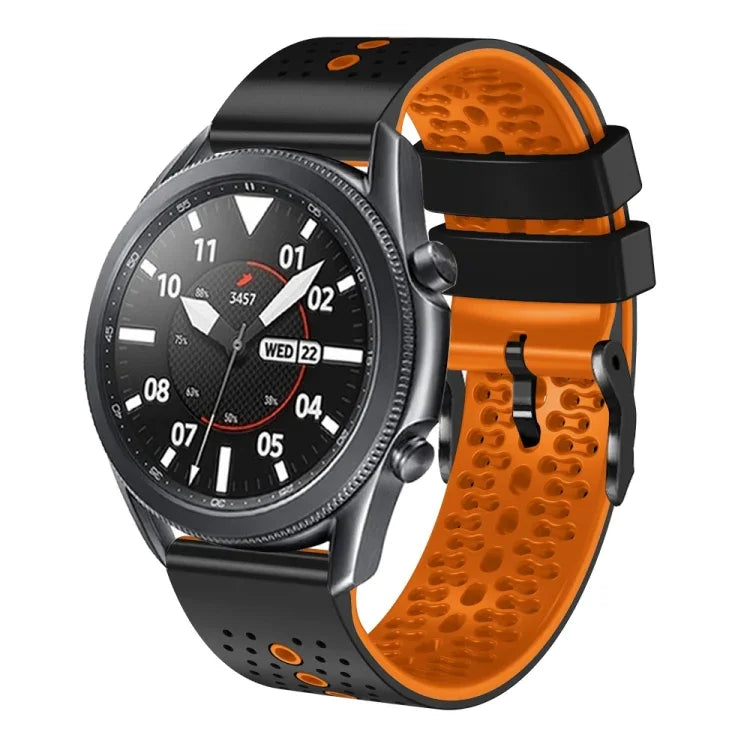 Samsung Galaxy Watch3 45mm、Samsung Galaxy Watch 46mm、Samsung Gear S3 Classic、Samsung Gear S3 Frontier用 22mm パーフォレーテッド ツーカラー シリコンウォッチバンド