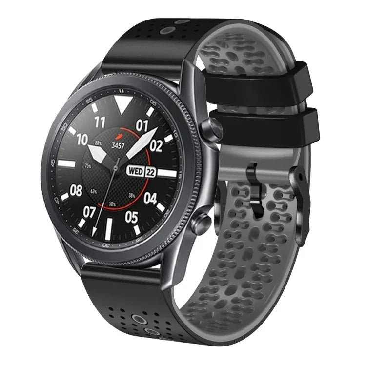 Samsung Galaxy Watch3 45mm、Samsung Galaxy Watch 46mm、Samsung Gear S3 Classic、Samsung Gear S3 Frontier用 22mm パーフォレーテッド ツーカラー シリコンウォッチバンド